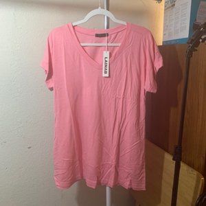 Lainab Women's Pink V-Neck Short Sleeve Rayon/Polyester T-shirt Medium NWT